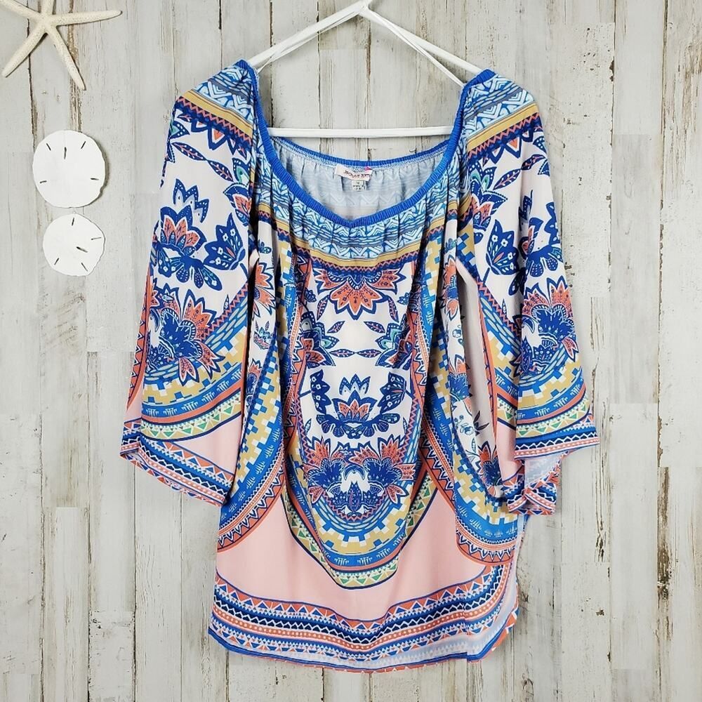 Jealous Tomato Boho Top Blue Pink Print Size Medium